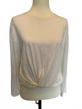 BP White Long Sleeved Shirt Twisted Knot Front Hem Medium Semi-Sheer Top